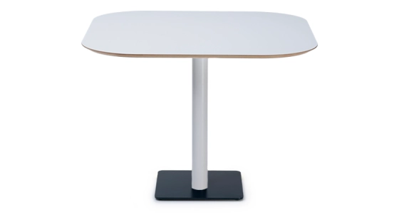 Mesa bistró aletas de roble natural, pata de metal amarillo flúor y tablero fenix malva pálido