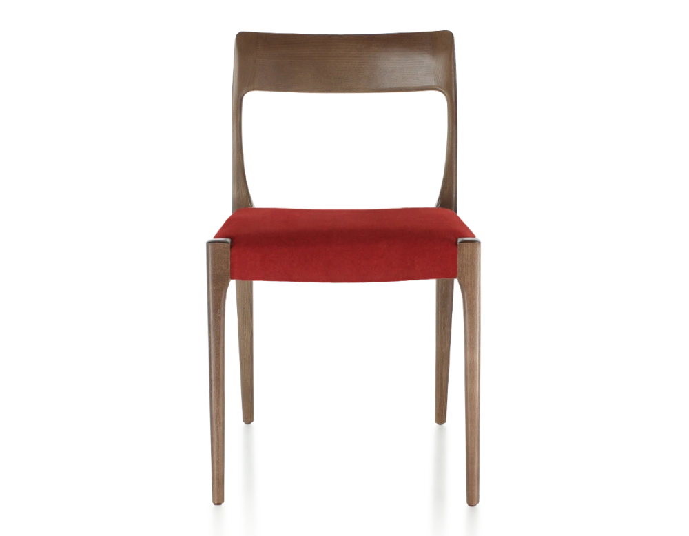 Chaise scandinave bois teinte marron foncé assise tissu bordeaux Chaise scandinave bois teinte marron foncé assise tissu bordeaux