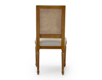 Chaise ancienne style Louis XVI dossier canné assise tissu beige naturel Chaise ancienne style Louis XVI dossier canné assise tissu beige naturel