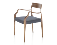 Scandinavian armchair with armrests walnut-stained wood, grey fabric seat Scandinavian armchair with armrests walnut-stained wood, grey fabric seat