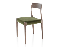 Chaise scandinave bois teinte marron foncé assise tissu vert olive Chaise scandinave bois teinte marron foncé assise tissu vert olive