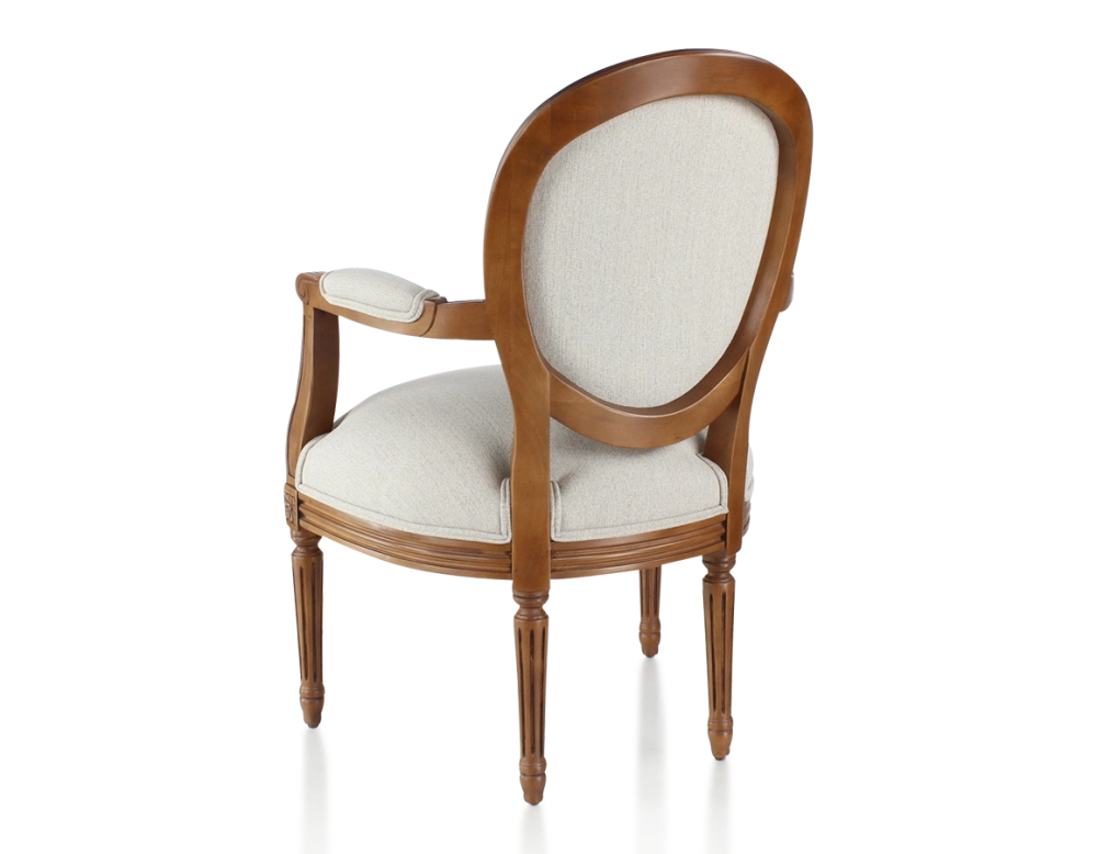 Fauteuil ancien style Louis XVI bois teinte ancienne et tissu beige naturel Fauteuil ancien style Louis XVI bois teinte ancienne et tissu beige naturel