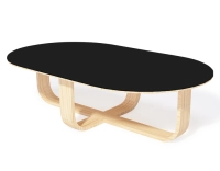 Table basse ovale en chêne et céramique avec bois teinte naturelle plateau céramique noir unie 120x80 cm Table basse ovale en chêne et céramique avec bois teinte naturelle plateau céramique noir unie 120x80 cm