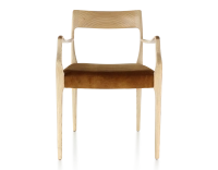 Chaise scandinave avec accoudoirs bois teinte naturelle assise tissu velours bronze Chaise scandinave avec accoudoirs bois teinte naturelle assise tissu velours bronze