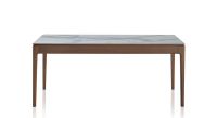 Table salle à manger en chêne et céramique 8 personnes avec bois teinte marron foncé et plateau céramique effet marbre blanc 180x100 cm Table salle à manger en chêne et céramique 8 personnes avec bois teinte marron foncé et plateau céramique effet marbre blanc 180x100 cm