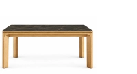 Table extensible 6 à 12 personnes en chêne et céramique allonges céramique avec bois teinte naturelle et plateau et allonge céramique effet marbre noir 200x100 cm