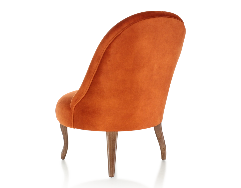 Fauteuil crapaud sans accoudoirs pieds bois teinte noyer et tissu velours terracotta Fauteuil crapaud sans accoudoirs pieds bois teinte noyer et tissu velours terracotta