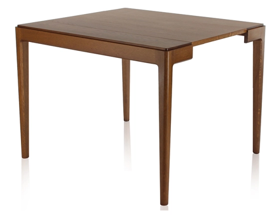 Extendable oak console table with 2 extension leaves dark brown tint 100x50 cm