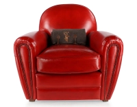Leather club armchair red studded armrests Leather club armchair red studded armrests