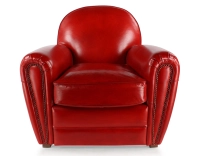 Leather club armchair red studded armrests Leather club armchair red studded armrests
