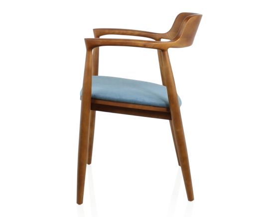 Scandinavian chair Cherry-stained wood and denim fabric