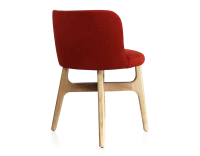 Chaise design bois teinte naturelle assise tissu orange brulé