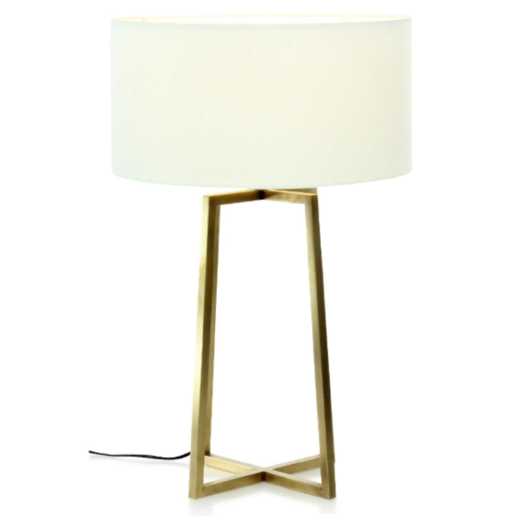 Lampe salon doré pieds croisés abat jour ivoire