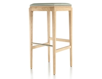 Tabouret de bar design H80 cm bois teinte naturelle assise cuir vert sauge Tabouret de bar design H80 cm bois teinte naturelle assise cuir vert sauge