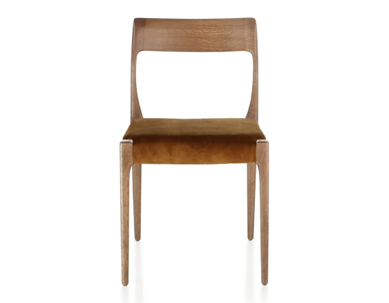 Scandinavian chair wood stained walnut seat bronze velvet fabric