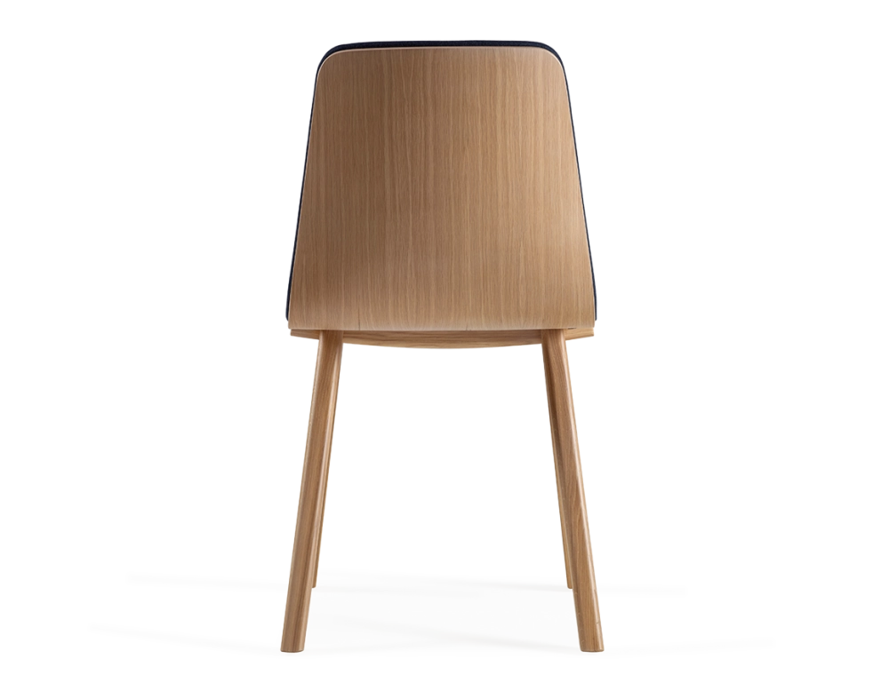 Upholstered oak designer chair natural tint wood, navy blue fabric seat Upholstered oak designer chair natural tint wood, navy blue fabric seat