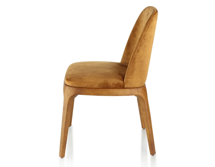 Designer chair Cherry-stained wood and bronze velvet fabric Designer chair Cherry-stained wood and bronze velvet fabric