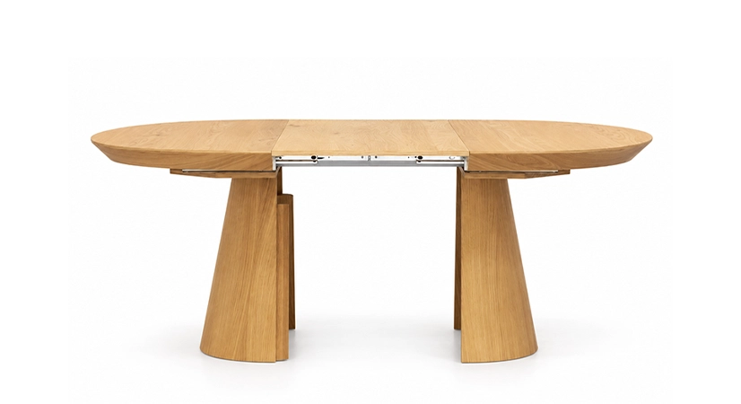Table ronde extensible 4 à 8 personnes en chêne rustique avec plateau et allonges bois teinte naturelle 120x120 cm
