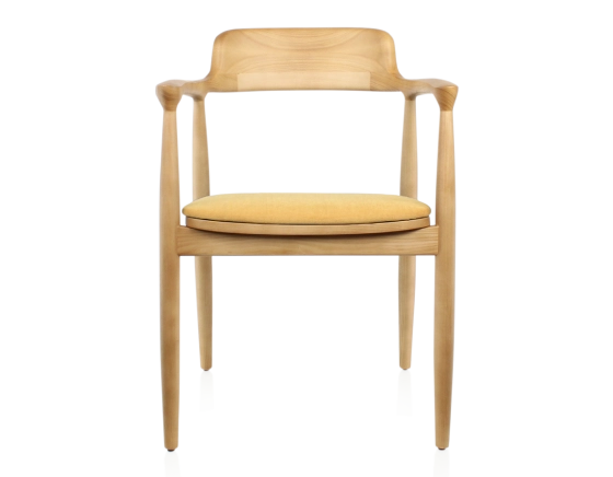 Chaise scandinave bois teinte naturelle et tissu jaune