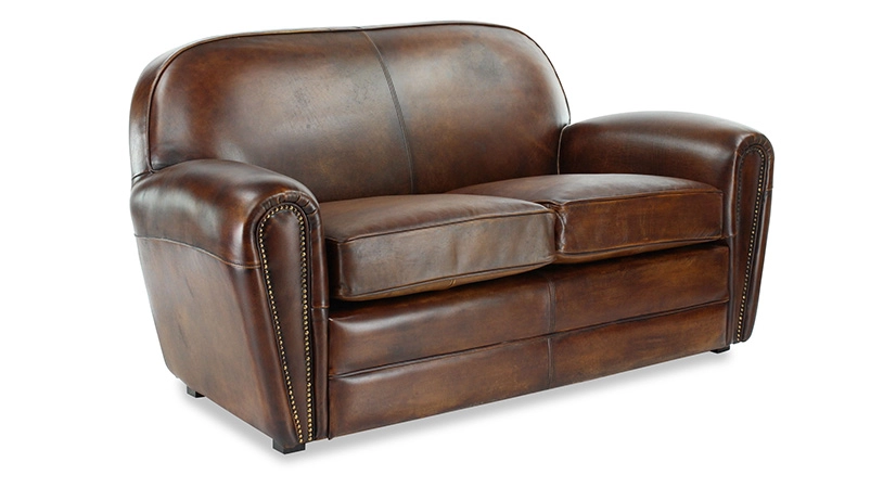 2 seater leather club sofa dark brown studded armrests 2 seater leather club sofa dark brown studded armrests