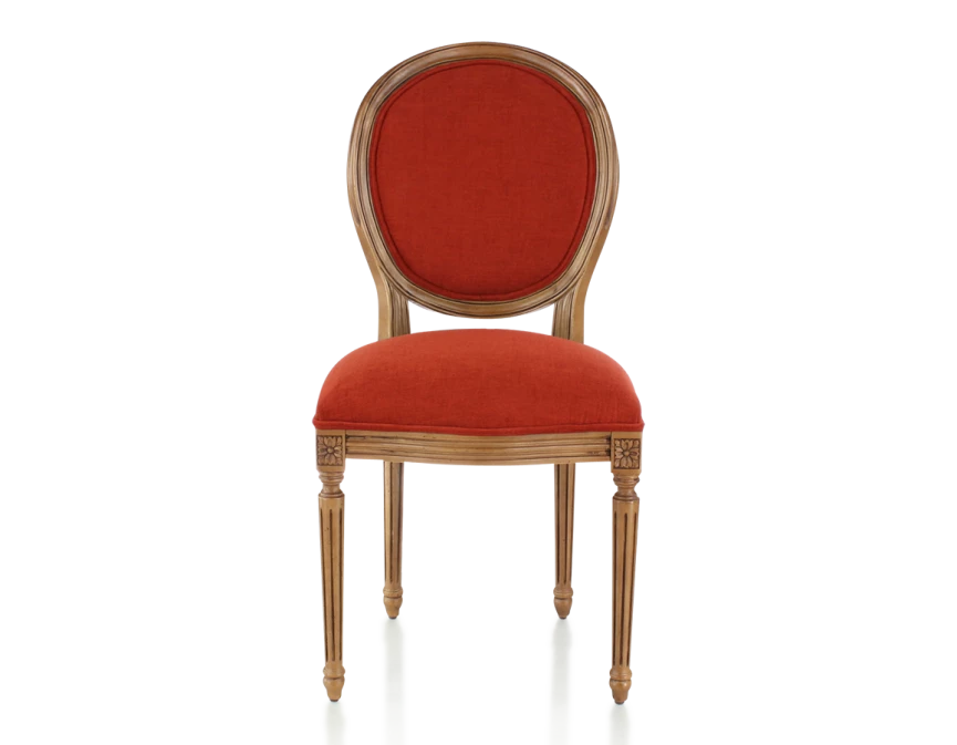 Chaise ancienne style Louis XVI bois teinte ancienne et tissu orange brulé
