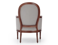 Louis XVI style moulded bergère armchair wood antique stain and natural beige fabric Louis XVI style moulded bergère armchair wood antique stain and natural beige fabric