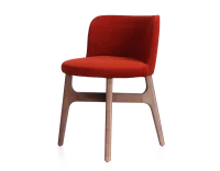 Chaise design bois teinte noyer assise tissu orange brulé