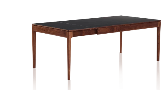 Table extensible en noyer et céramique noire unie 140x90 cm allonges céramique
