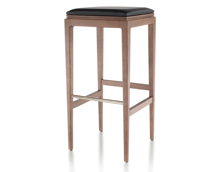 H80 cm designer bar stool walnut stained wood, ebony leather seat H80 cm designer bar stool walnut stained wood, ebony leather seat