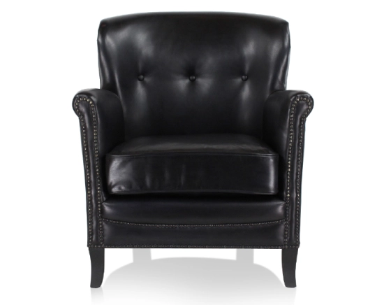 Fauteuil club cuir noir accoudoirs cloutés