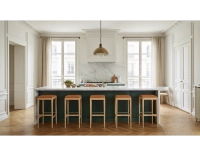 Tabouret de bar design H80 cm bois teinte naturelle assise cuir caramel