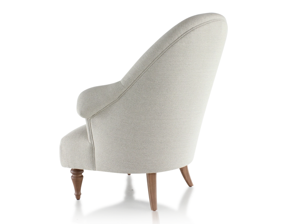Fauteuil crapaud avec accoudoirs pieds bois teinte noyer et tissu beige naturel moyen dossier Fauteuil crapaud avec accoudoirs pieds bois teinte noyer et tissu beige naturel moyen dossier