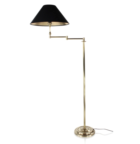 Lampadaire salon articulé doré abat jour noir intérieur doré