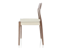 Chaise scandinave bois teinte marron foncé assise tissu chevron beige Chaise scandinave bois teinte marron foncé assise tissu chevron beige
