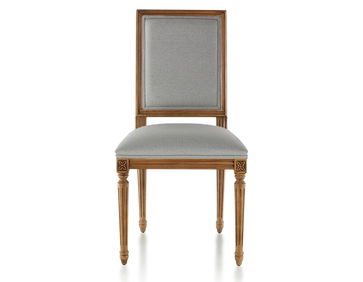 Chaise ancienne style Louis XVI bois teinte ancienne et tissu gris clair Chaise ancienne style Louis XVI bois teinte ancienne et tissu gris clair