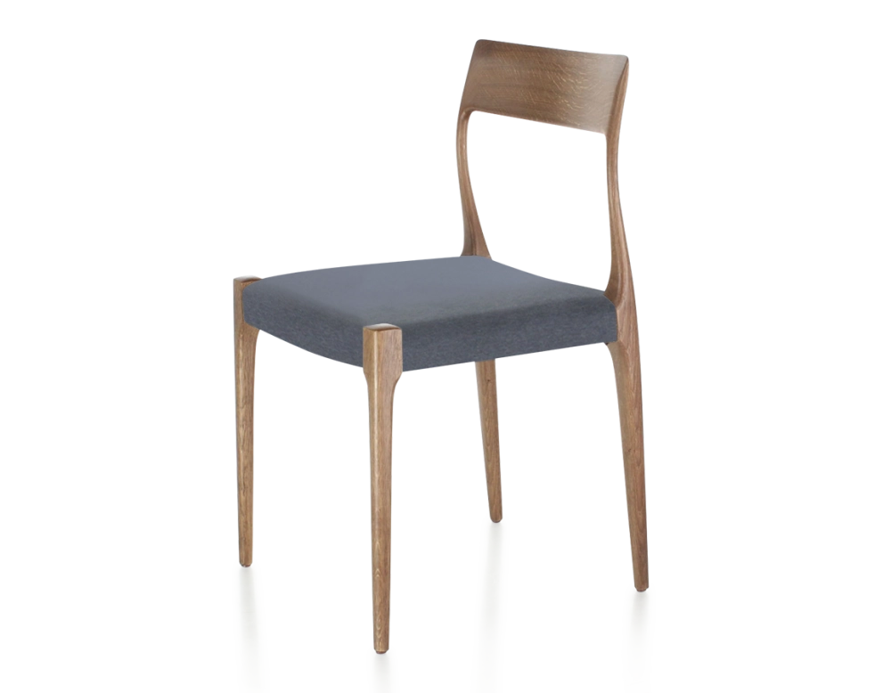 Scandinavian chair walnut-stained wood, grey fabric seat Scandinavian chair walnut-stained wood, grey fabric seat