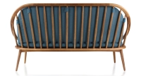 Canapé scandinave 2 places bois teinte merisier et tissu bleu océan Canapé scandinave 2 places bois teinte merisier et tissu bleu océan