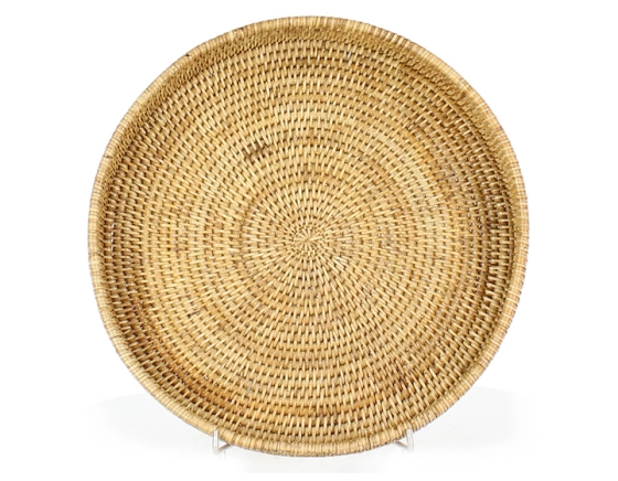 Plateau de service rond en rotin naturel petit modèle