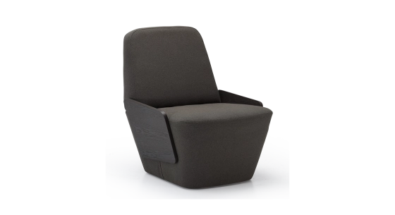 Designer armchair without armrests oak stained anthracite, dark grey fabric seat