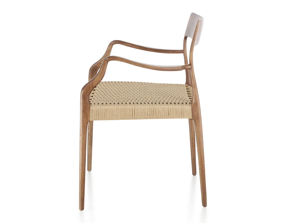 Chaise scandinave avec accoudoirs bois teinte noyer assise corde Chaise scandinave avec accoudoirs bois teinte noyer assise corde