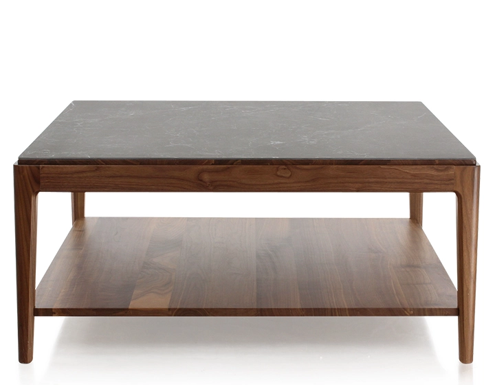 Table basse carrée en noyer et céramique avec tablette en bois teinte naturelle plateau céramique effet ardoise 100x100 cm Table basse carrée en noyer et céramique avec tablette en bois teinte naturelle plateau céramique effet ardoise 100x100 cm
