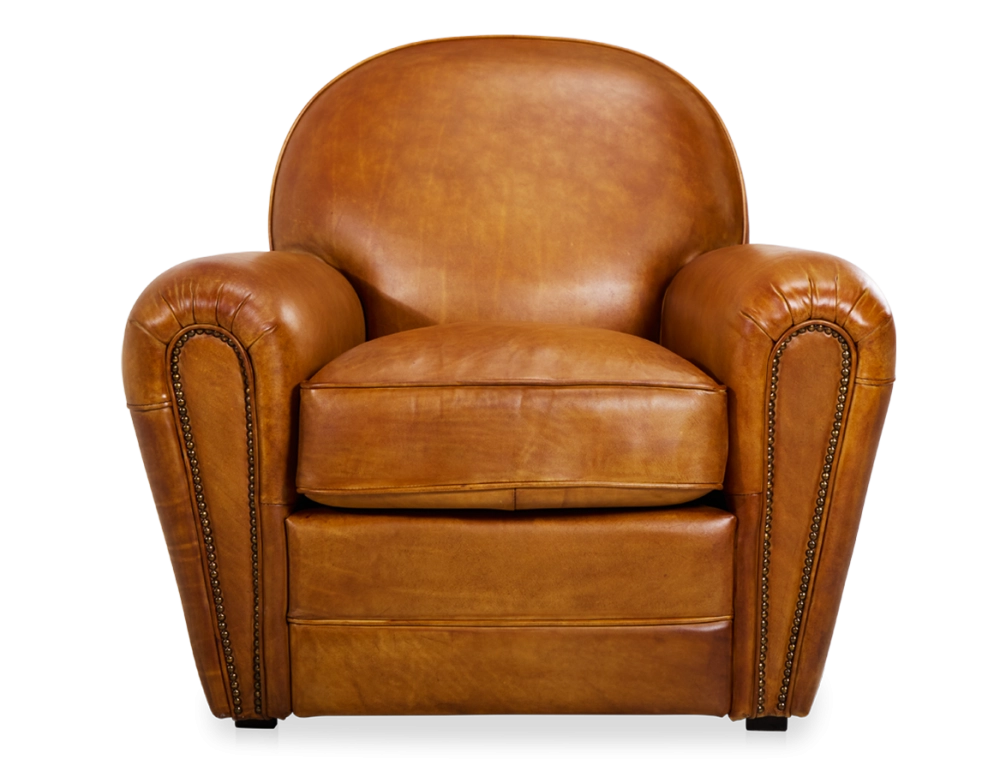 Fauteuil club cuir cognac accoudoirs cloutés Fauteuil club cuir cognac accoudoirs cloutés