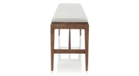 Banc design bois teinte noyer assise tissu beige naturel L120 cm Banc design bois teinte noyer assise tissu beige naturel L120 cm
