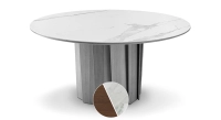 Round dining table in oak and ceramic for 6 people with dark brown stained wood and white marble effect ceramic top 120 cm Round dining table in oak and ceramic for 6 people with dark brown stained wood and white marble effect ceramic top 120 cm