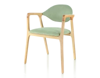 Chaise design avec accoudoirs bois teinte naturelle et tissu vert