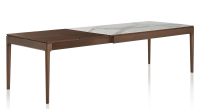 Table extensible 8 à 12 personnes en chêne et céramique allonges bois avec bois teinte marron foncé et plateau céramique effet marbre blanc 180x100 cm Table extensible 8 à 12 personnes en chêne et céramique allonges bois avec bois teinte marron foncé et plateau céramique effet marbre blanc 180x100 cm