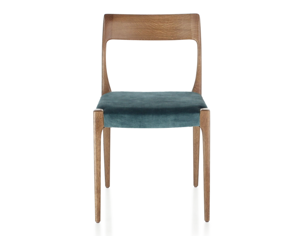 Chaise scandinave bois teinte noyer assise tissu velours bleu pétrole Chaise scandinave bois teinte noyer assise tissu velours bleu pétrole