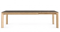 Table extensible 6 à 10 personnes en chêne et céramique allonges céramique avec bois teinte naturelle et plateau et allonge céramique effet marbre noir 160x90 cm