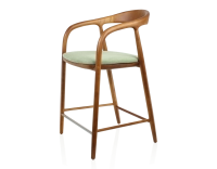 Tabouret de bar H60 cm bois teinte merisier et tissu vert Tabouret de bar H60 cm bois teinte merisier et tissu vert