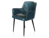 Chaise vintage avec accoudoirs cuir bleu - pieds noirs